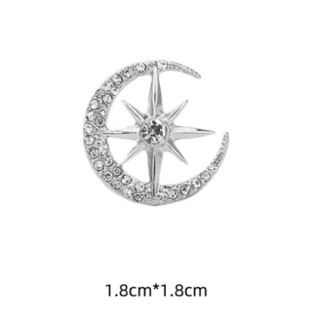 Silver Star and Moon Crystal Brooch for men